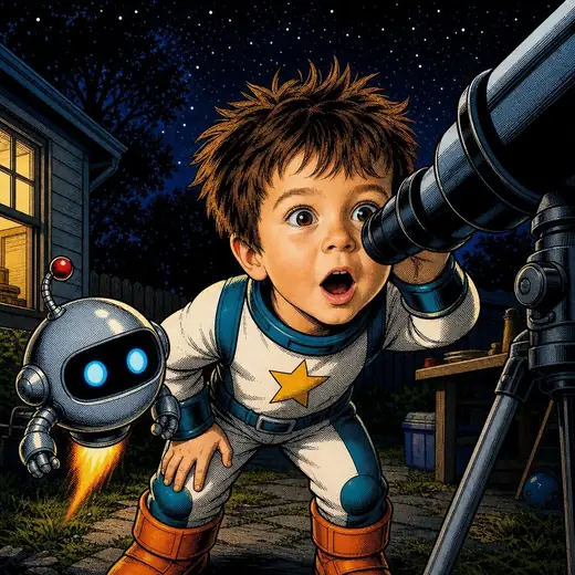 Leo at the telescope, shocked